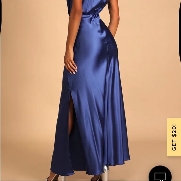 Blue Satin Mock Neck Maxi Dress - Picture 3 of 14